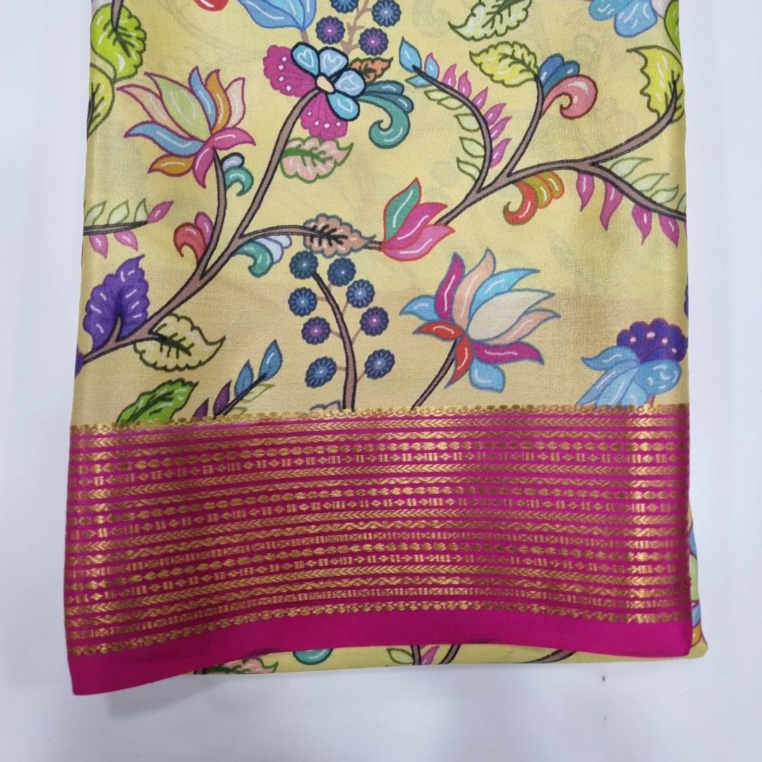 Gorgeous Yellow And Pink Semi Mysore Saree In Soft Silk With Woven Zari Design