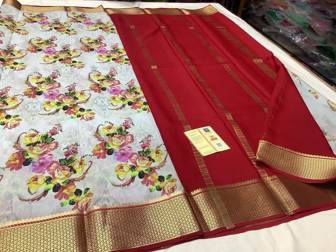 Graceful Pure Crepe Mysore Style Silk Saree With Ethnic Digital Prints
