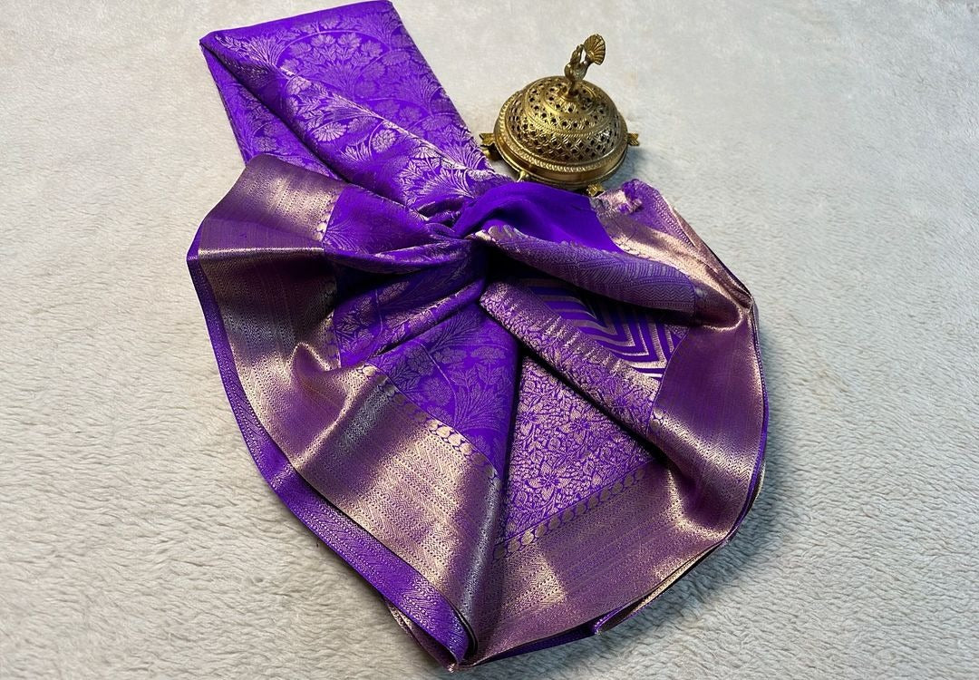 Opulent Purple Pure Soft Silk Mysore Saree With Classic Zari Design