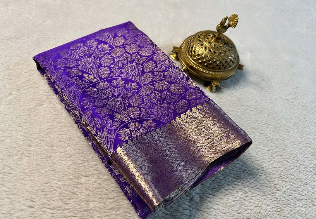 Opulent Purple Pure Soft Silk Mysore Saree With Classic Zari Design