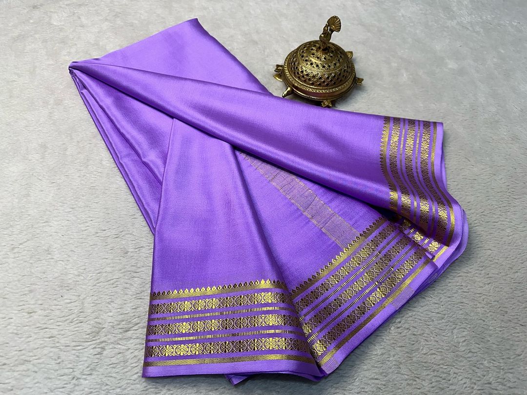 Vibrant Purple Traditional Pure Mysore Silk Saree With Decorative Zari Finish