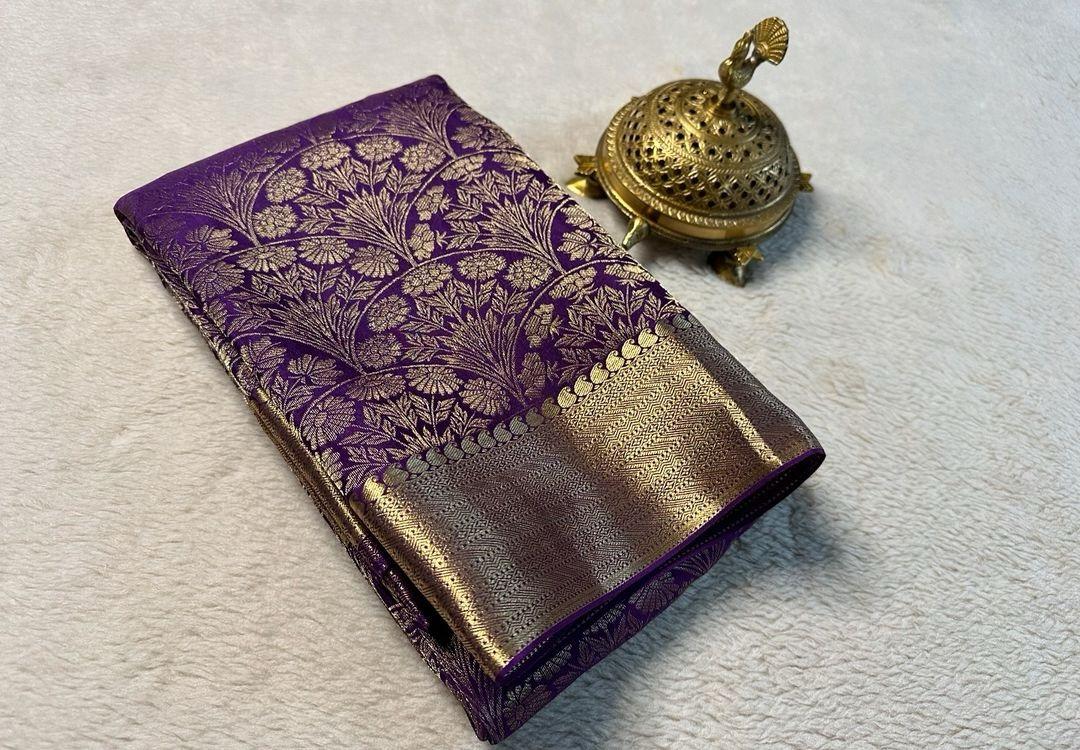 Classic Purple Pure Soft Silk Mysore Saree With Rich Zari Borders