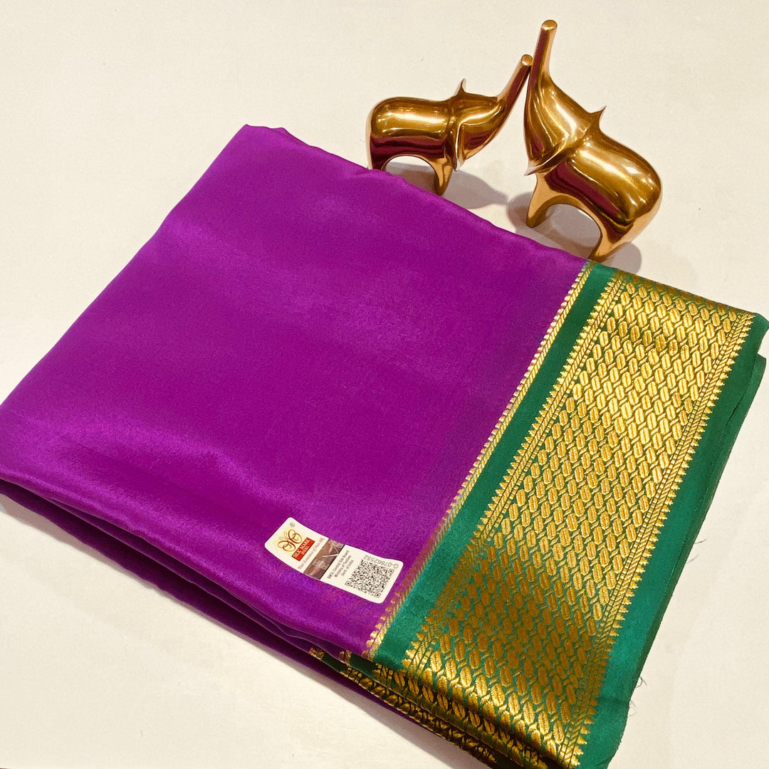 Minimalist Pure Mysore Silk Saree With Elegant Traditional Zari Finish