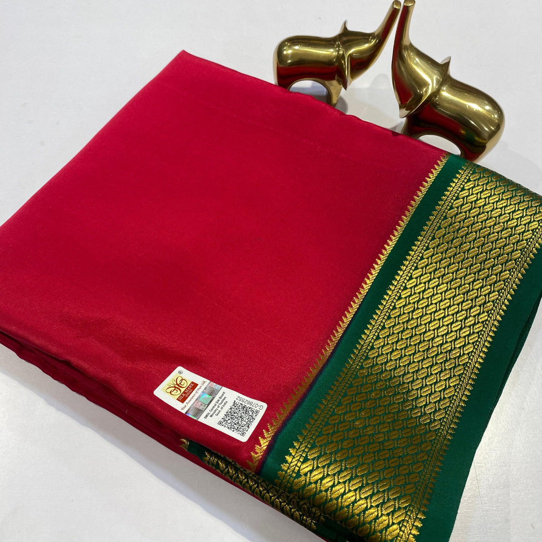 Traditional Pure Mysore Silk Saree With Rich Zari Woven Border