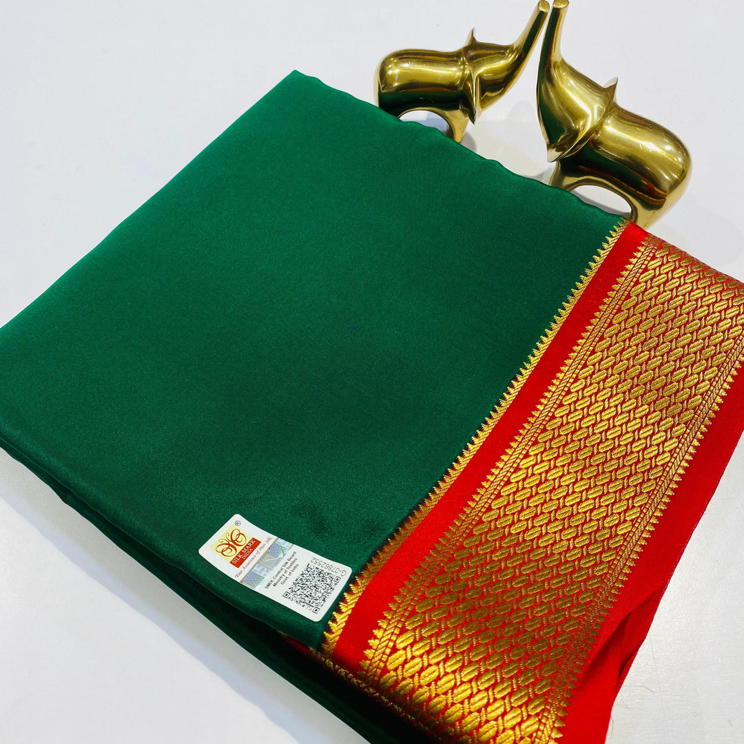 Elegant Plain Pure Mysore Silk Saree With Classic Zari Border