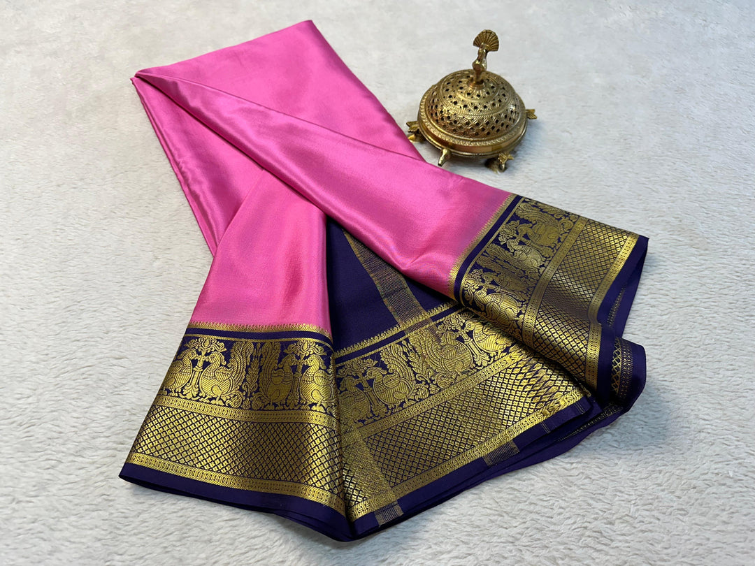 Traditional Pure Crepe Silk Saree From Mysore Soft Feel And Heavy Zari Detail