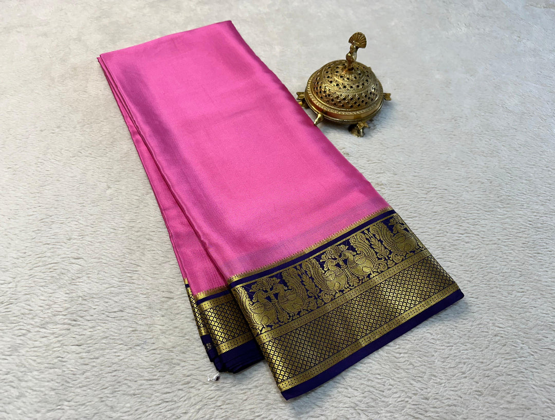 Traditional Pure Crepe Silk Saree From Mysore Soft Feel And Heavy Zari Detail