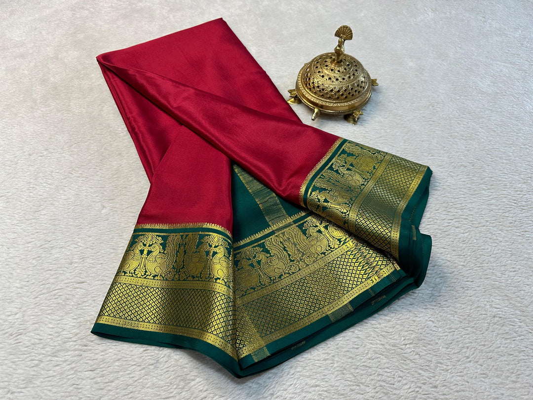 Pure Mysore Soft Silk Crepe Saree Heavy Zari Embroidery For Ethnic Wear