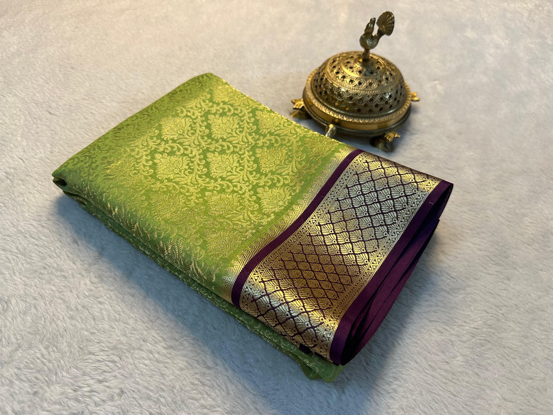 Heritage Green Pure Silk Saree Mysore Traditional Design