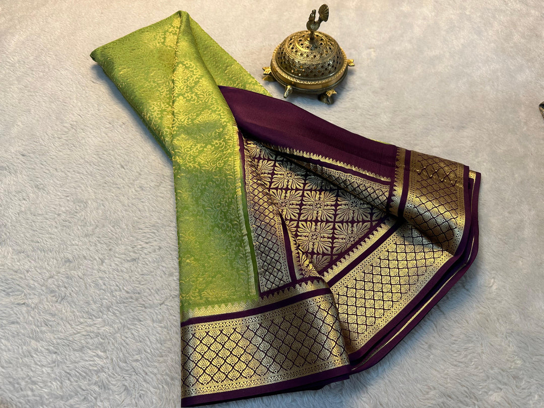 Heritage Green Pure Silk Saree Mysore Traditional Design