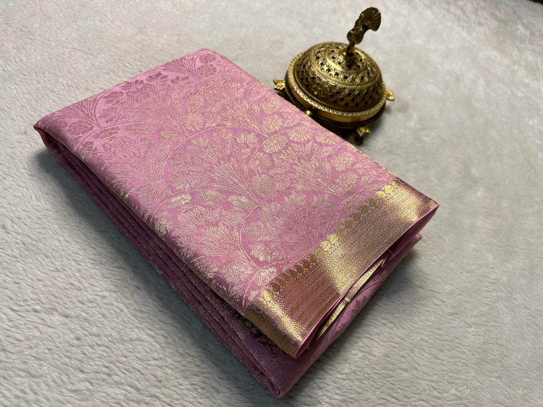 Classic Baby Pink Traditional Mysore Silk Saree In Pure Fabric With Unstitched Blouse