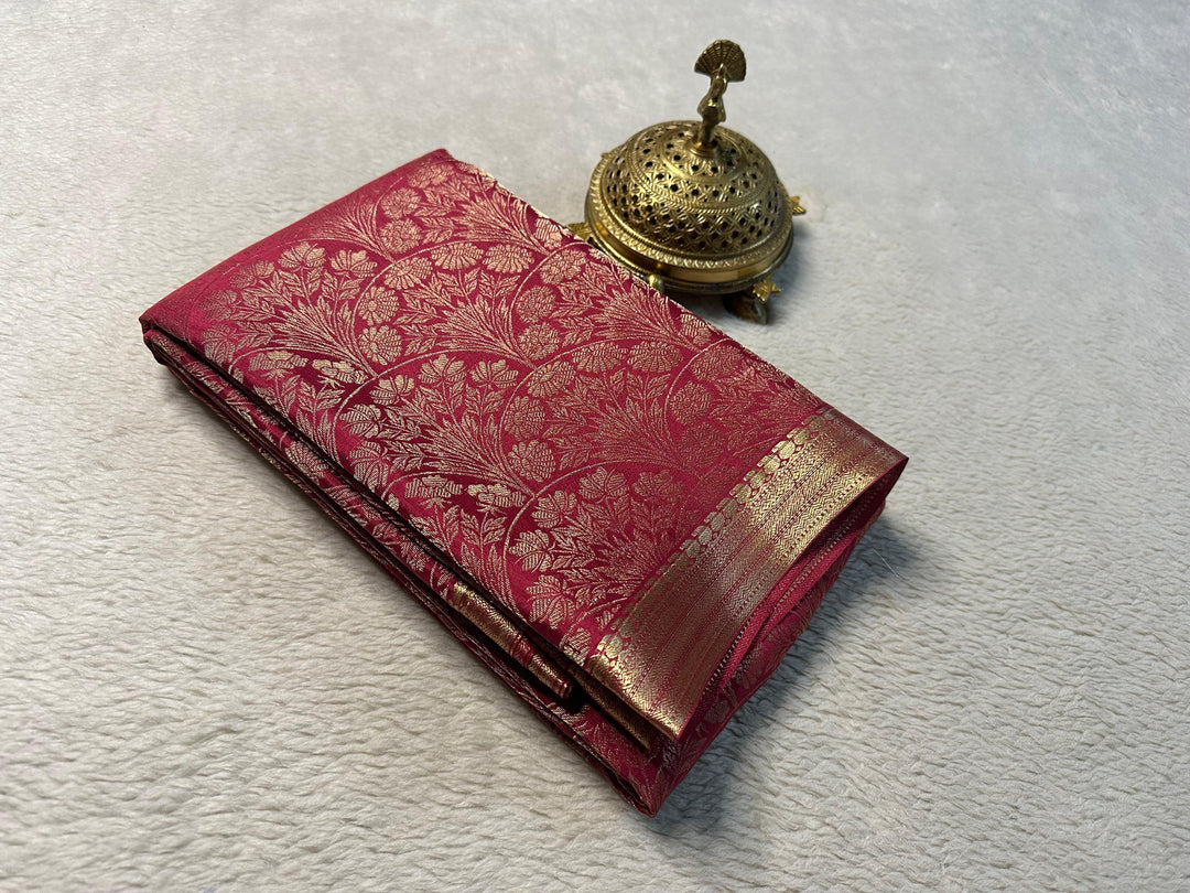 Royal Pink Pure Mysore Silk Saree For Ethnic Wear With Unstitched Blouse Piece