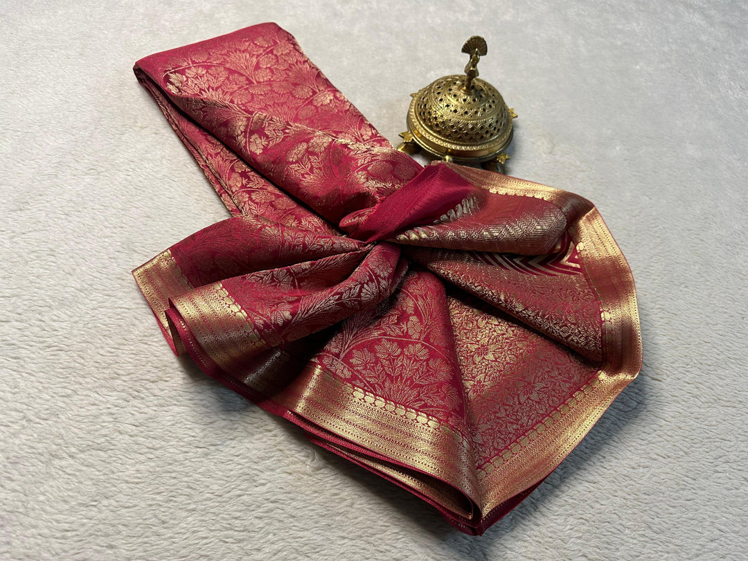 Royal Pink Pure Mysore Silk Saree For Ethnic Wear With Unstitched Blouse Piece