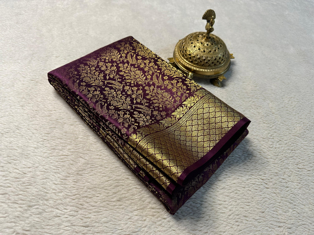 Classic Wine Pure Silk Saree Traditional Mysore Weave