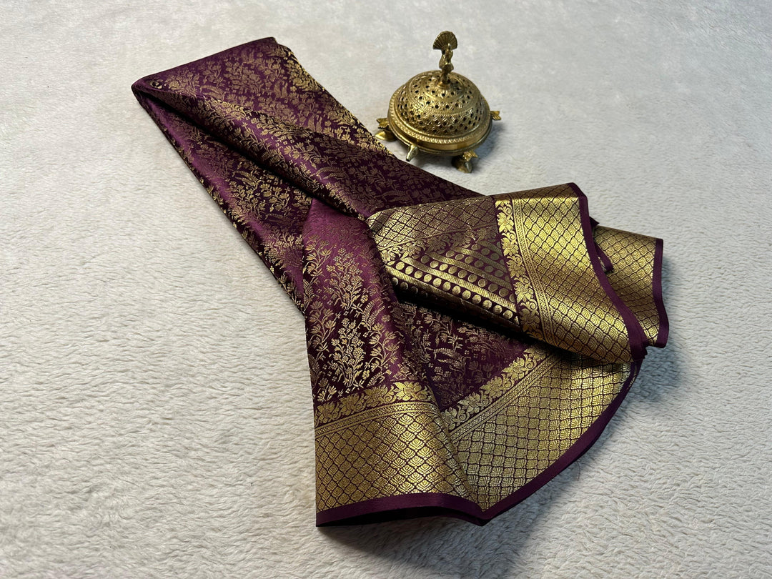Classic Wine Pure Silk Saree Traditional Mysore Weave