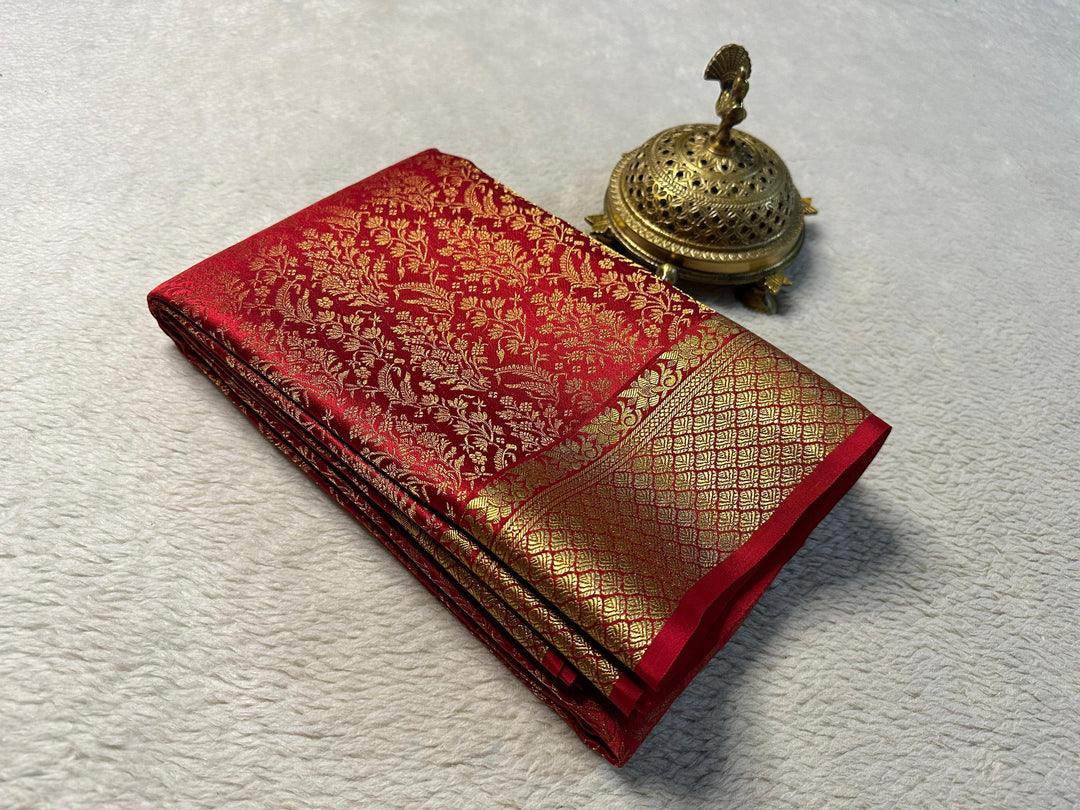 Traditional Wear Red Mysore Silk Saree Pure Elegance