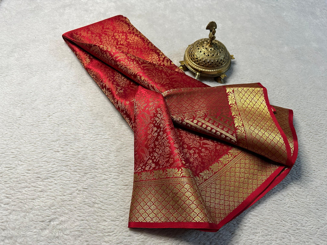 Traditional Wear Red Mysore Silk Saree Pure Elegance