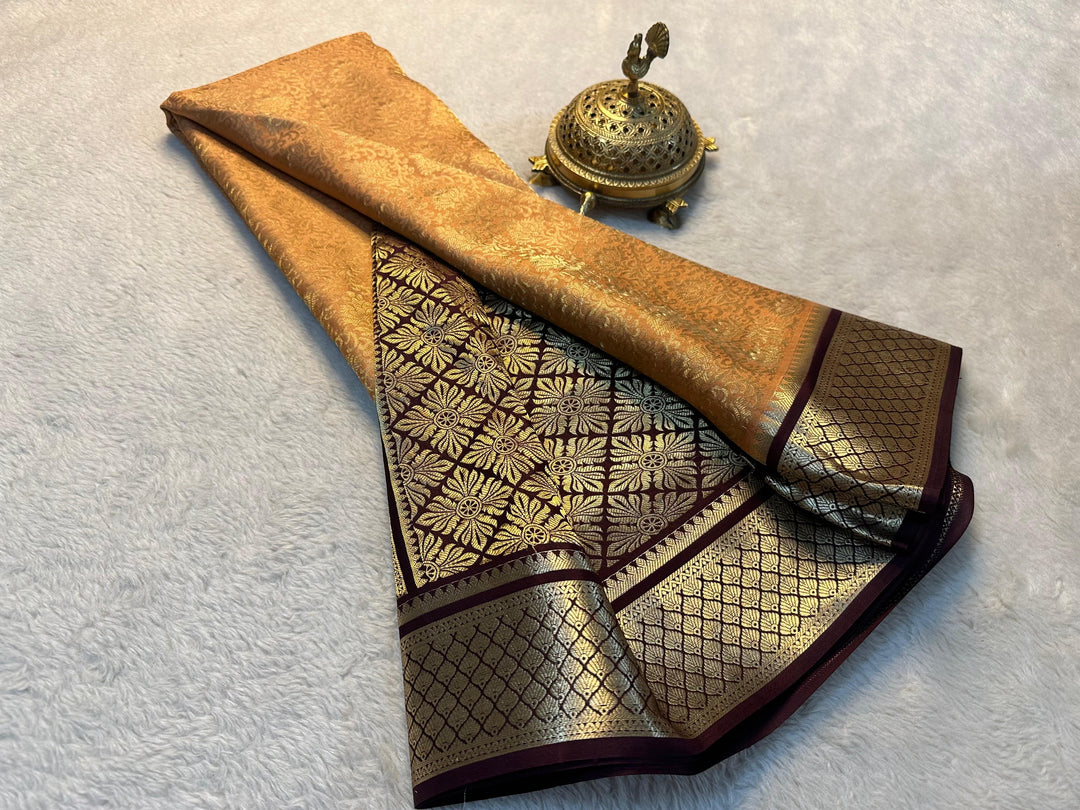 Pure Mysore Silk Saree With Ethnic Touch Yellow Edition