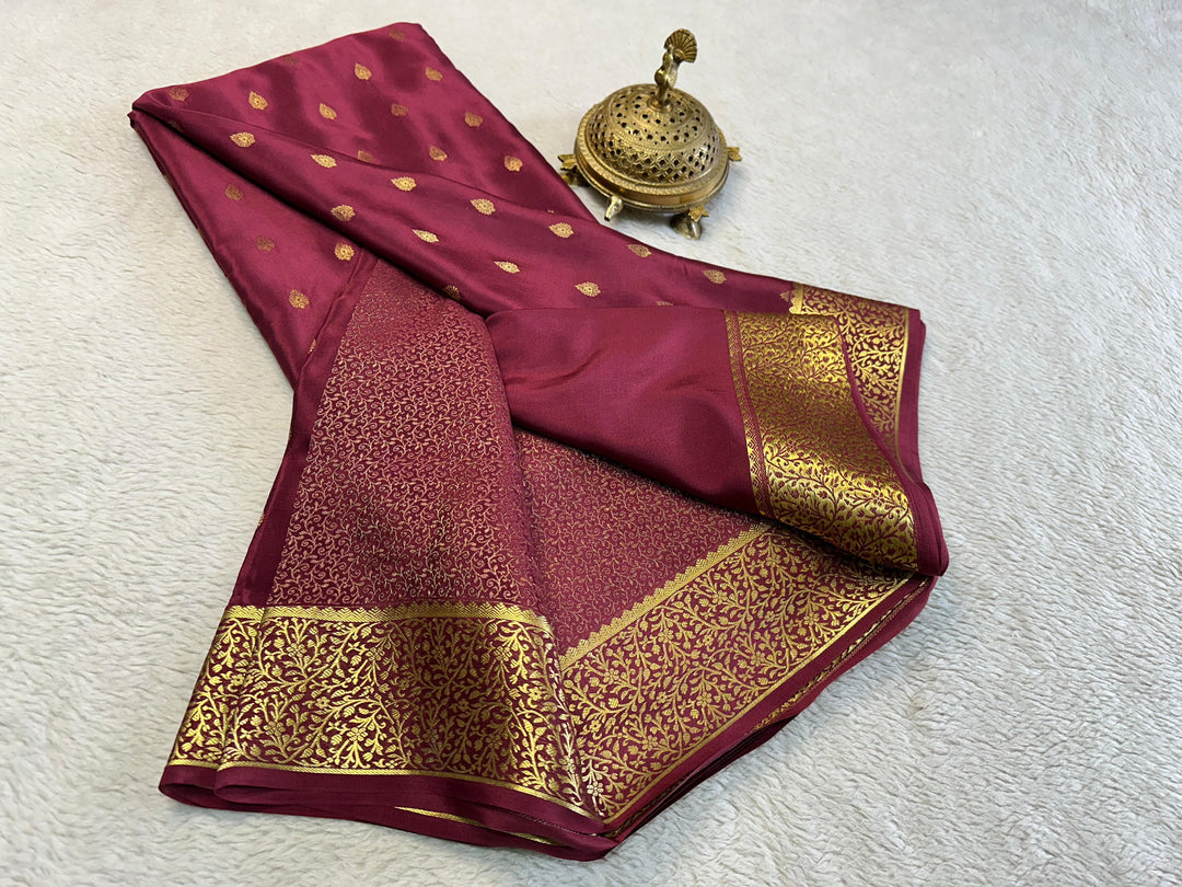 Luxurious Pure Brocade Silk Saree Heavy Zari Mysore Weave