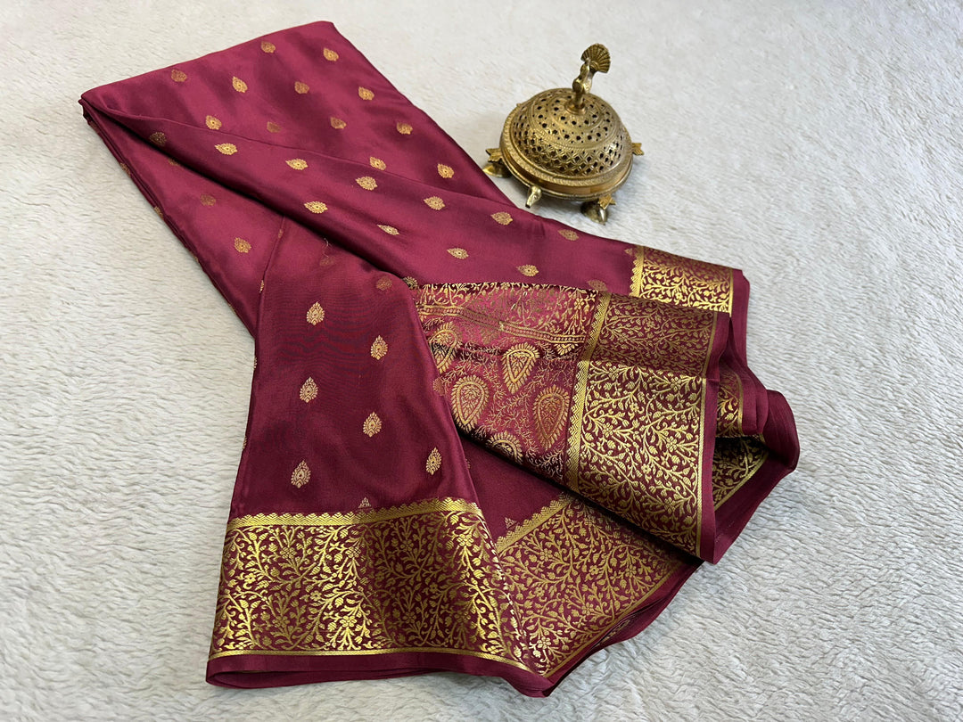 Luxurious Pure Brocade Silk Saree Heavy Zari Mysore Weave