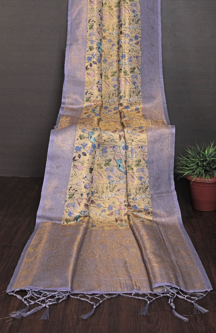💕Kanchi Printed handloom Soft Silk Saree purple colour
