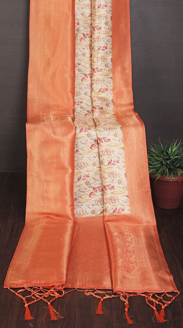 Designer Orange Pure Crepe Saree Mysore Silk With Traditional Motifs