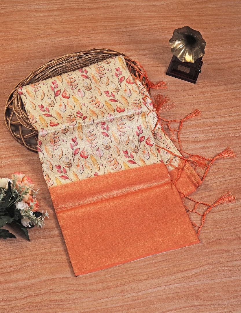 Designer Orange Pure Crepe Saree Mysore Silk With Traditional Motifs