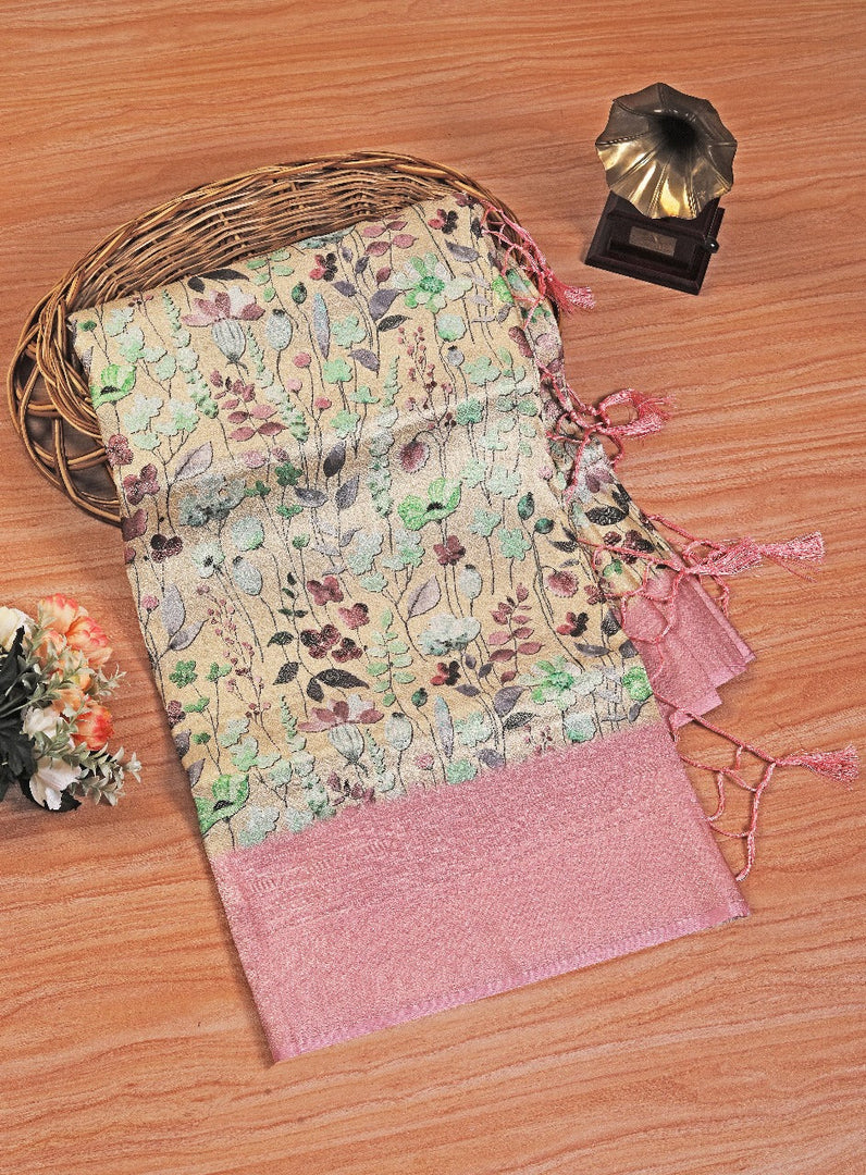 Elegant Digital Printed Kanchi Ikkat Soft Silk Saree Handloom Made