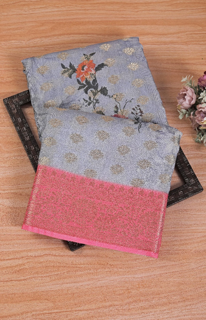 Tussar Silk HandPrint kanchi pallu silk sarees with blouse