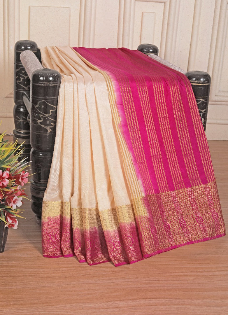 Golden Zari Mysore Silk Saree Soft Off White Crepe Edition