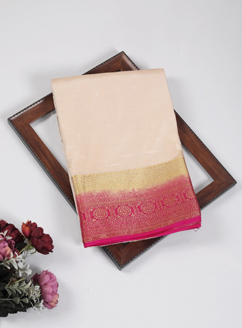 Golden Zari Mysore Silk Saree Soft Off White Crepe Edition