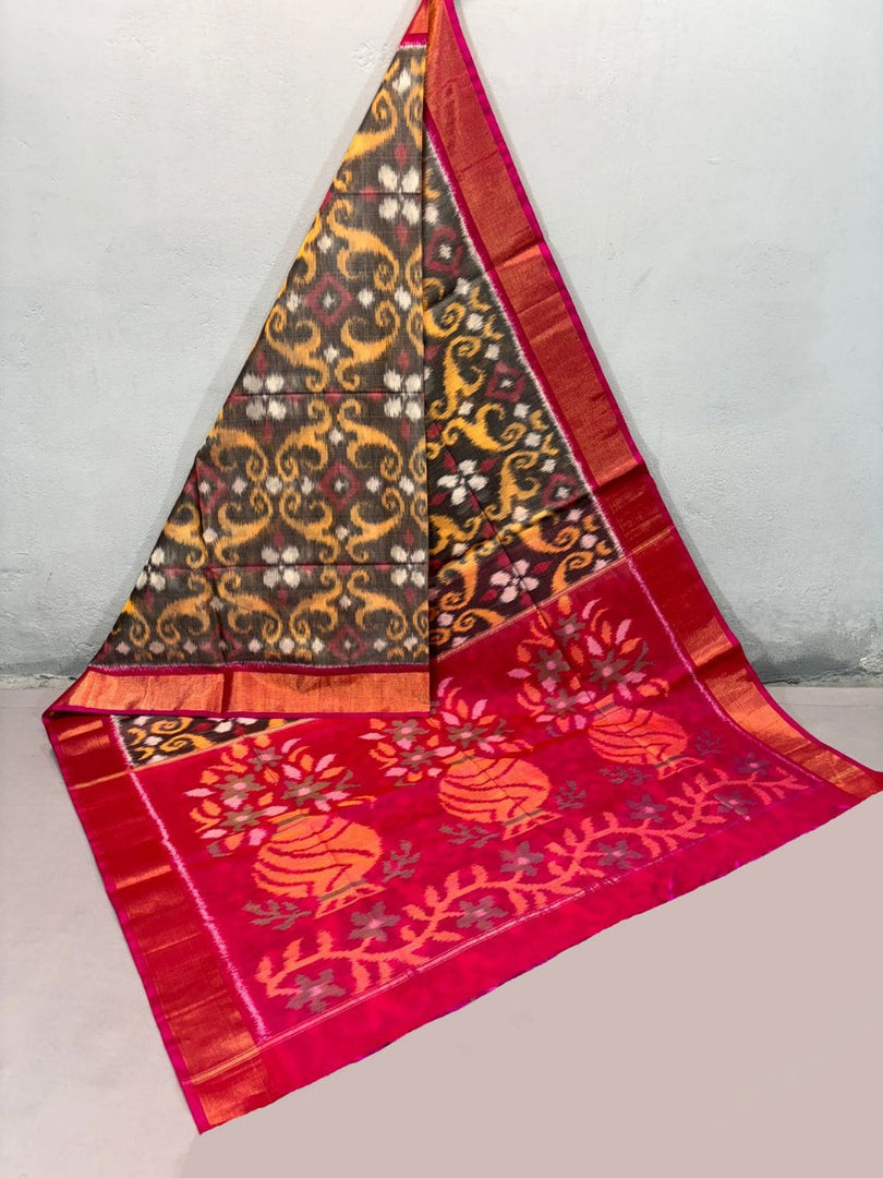 Traditional Digital Ikkat Print Fancy Silk Grey Saree