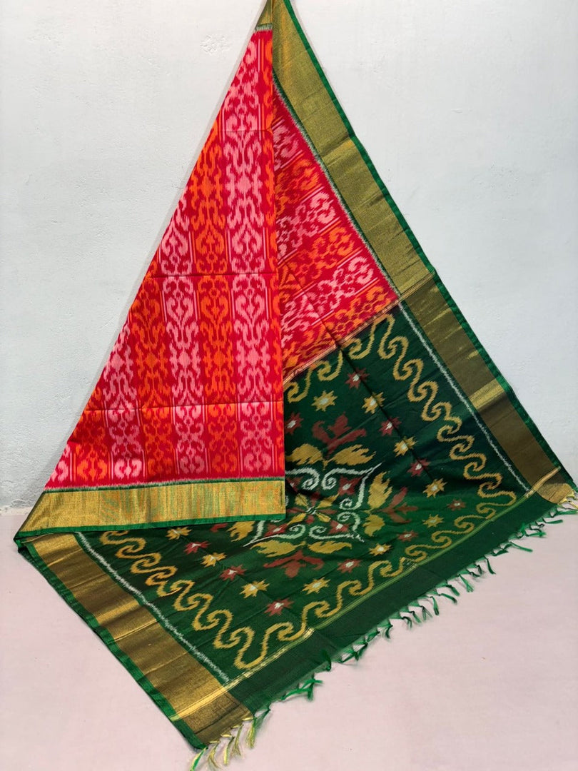 Ikkat Woven Red Handloom Saree Premium Silk Fabric