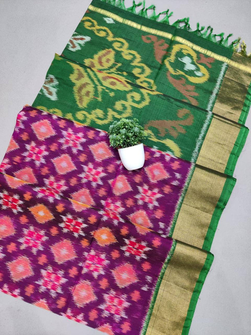 Vibrant Wine Handloom Silk Saree With Contemporary Ikkat Print