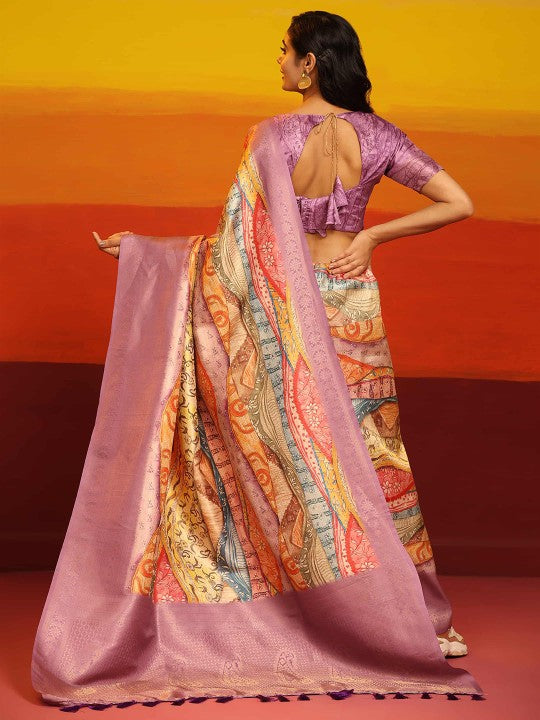 Elegant Pink Soft Silk Saree With Digital Prints And Designer Blouse