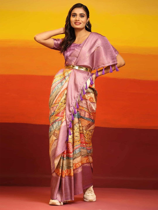 Elegant Pink Soft Silk Saree With Digital Prints And Designer Blouse