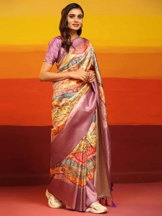 Elegant Pink Soft Silk Saree With Digital Prints And Designer Blouse