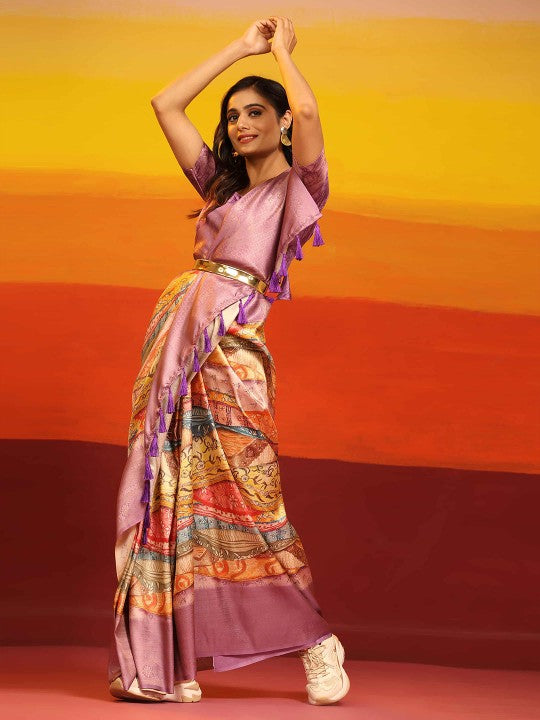 Elegant Pink Soft Silk Saree With Digital Prints And Designer Blouse