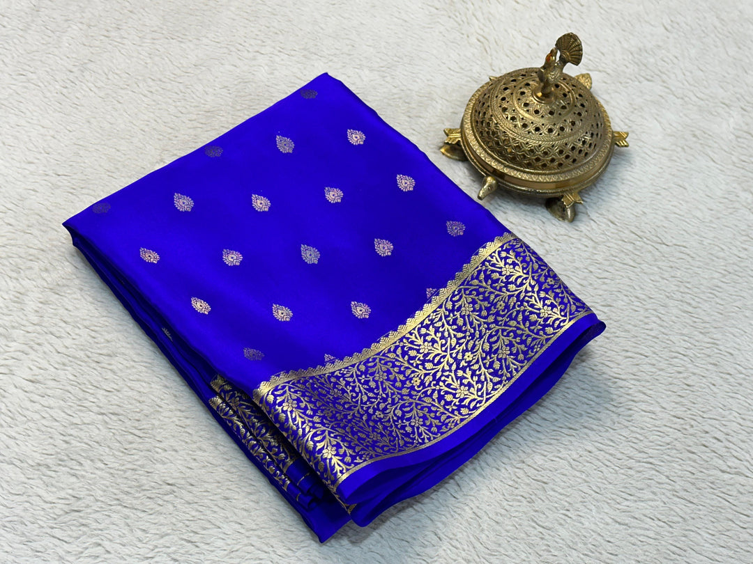 Authentic Mysore Silk Saree With All Over Zari And Brocade
