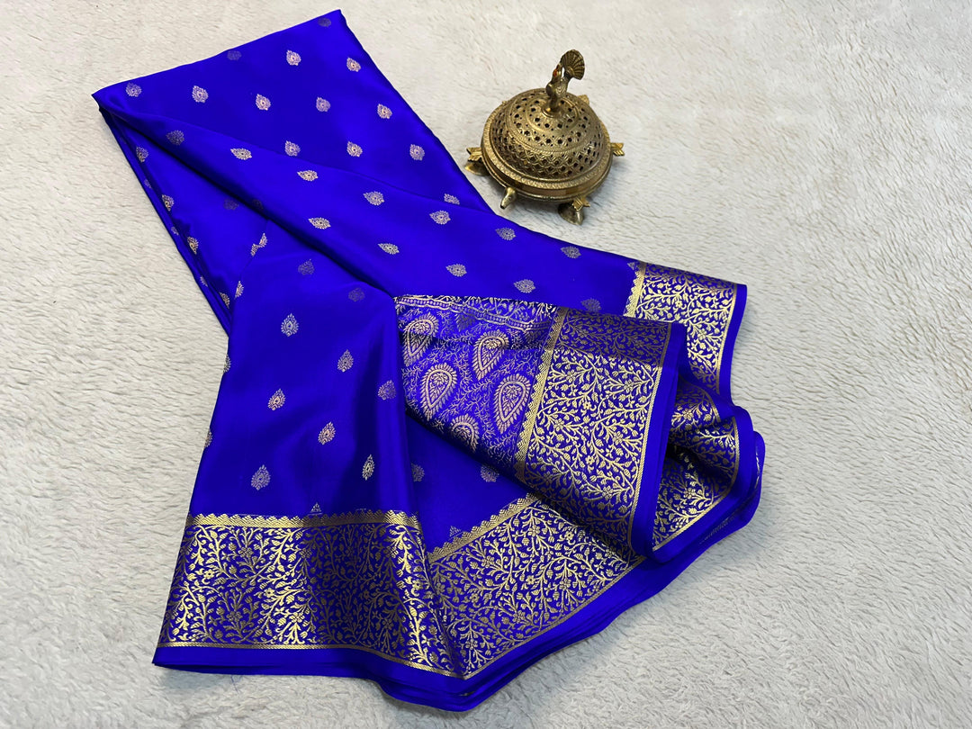 Authentic Mysore Silk Saree With All Over Zari And Brocade