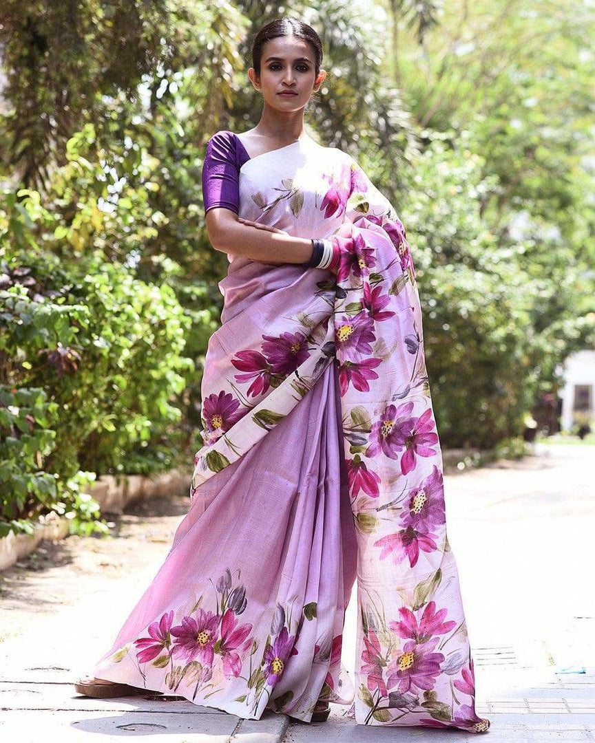 Graceful Printed Tussar Silk Saree Soft And Ethnic Drape