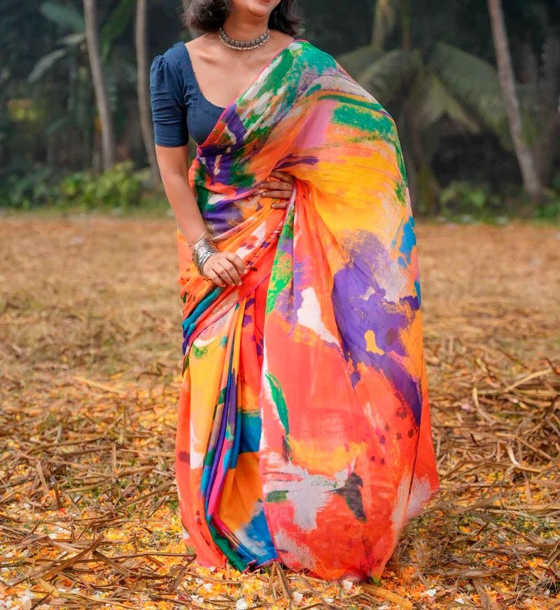 Alluring Multicolour Traditional Printed Silk Saree