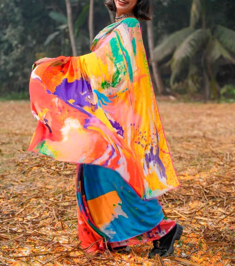 Alluring Multicolour Traditional Printed Silk Saree