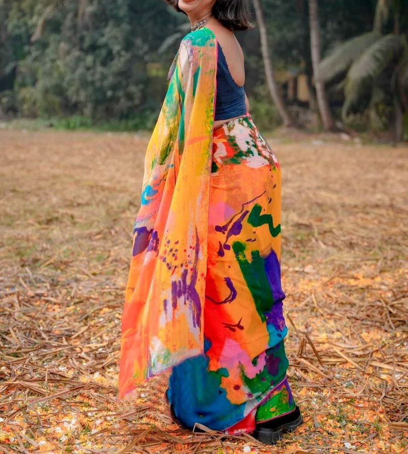 Alluring Multicolour Traditional Printed Silk Saree