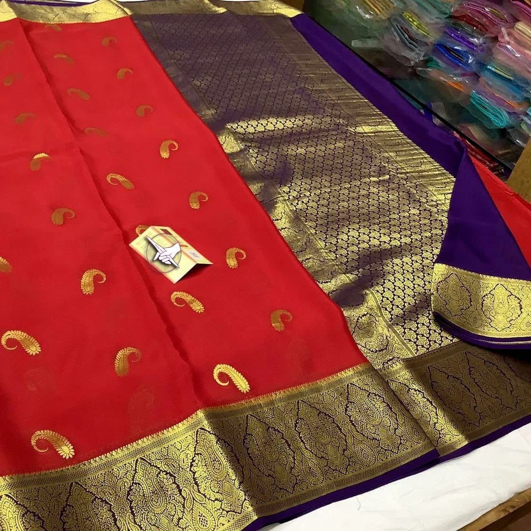 Royal Red Mysore Soft Silk Saree Ethnic Zari Border Styling