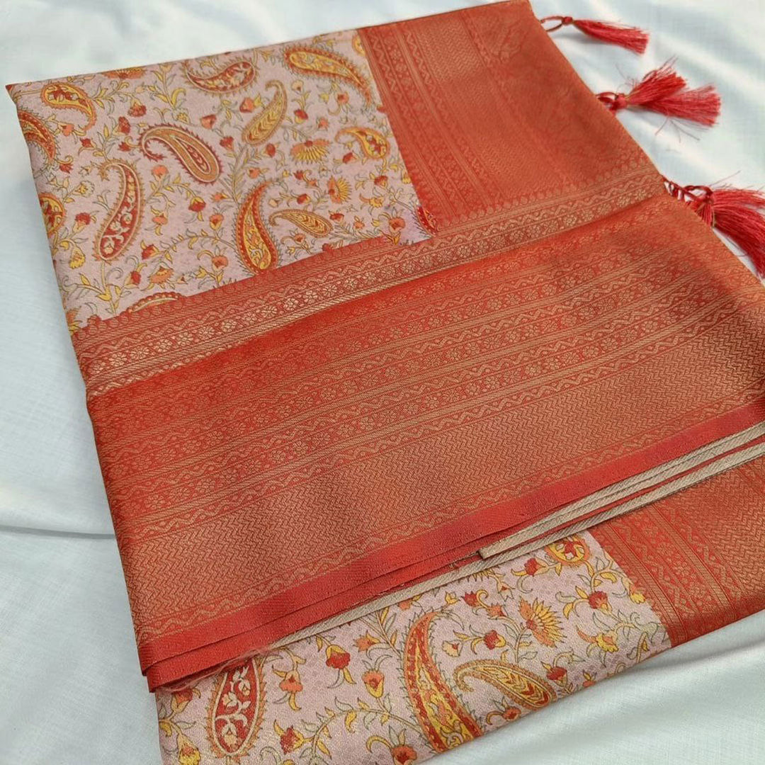 Modern Muse Red Digital Soft Silk Saree And Statement Blouse