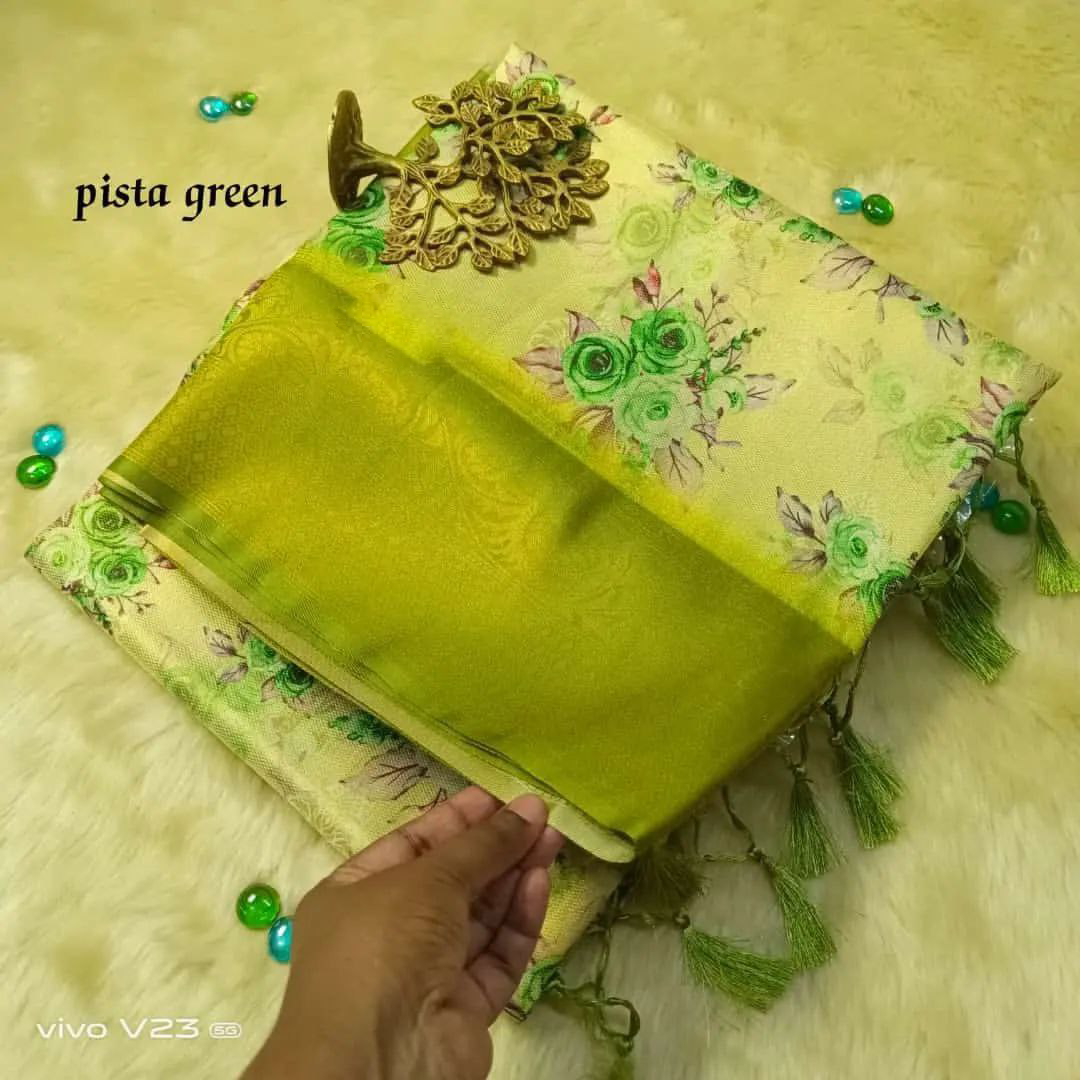 Bold Green Soft Silk Digital Print Saree Featuring Elegant Kubera Pattu Border