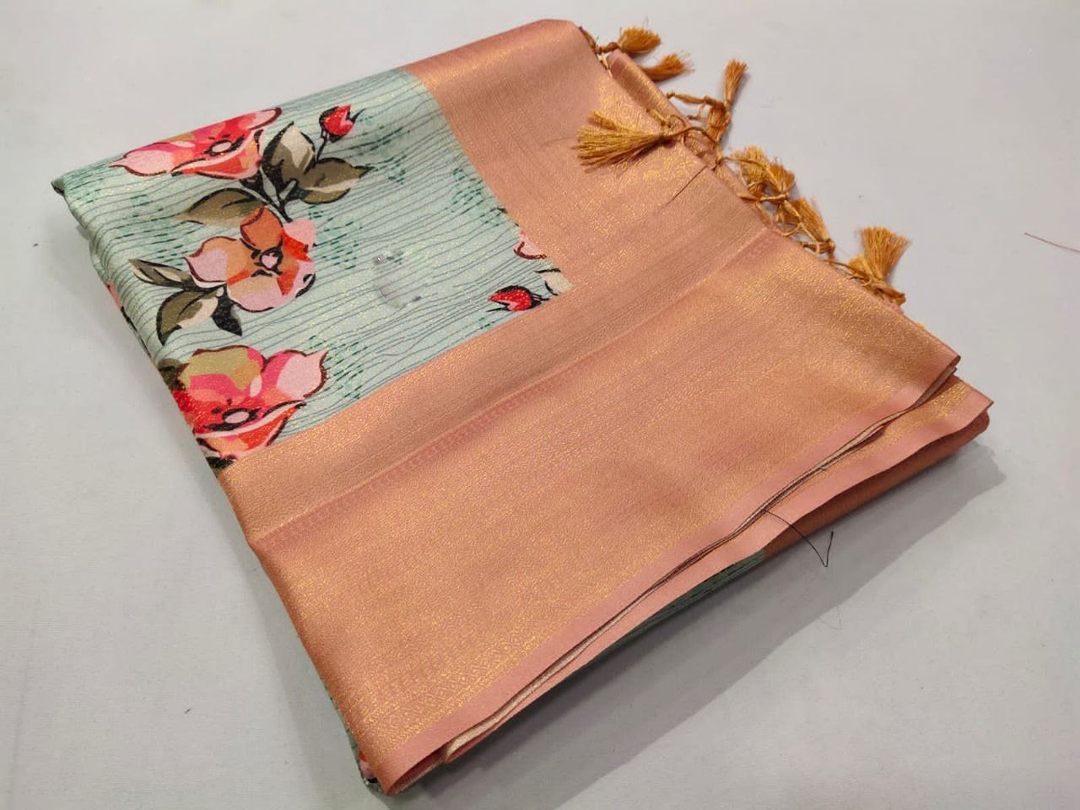Designer Cream Soft Silk Digital Saree