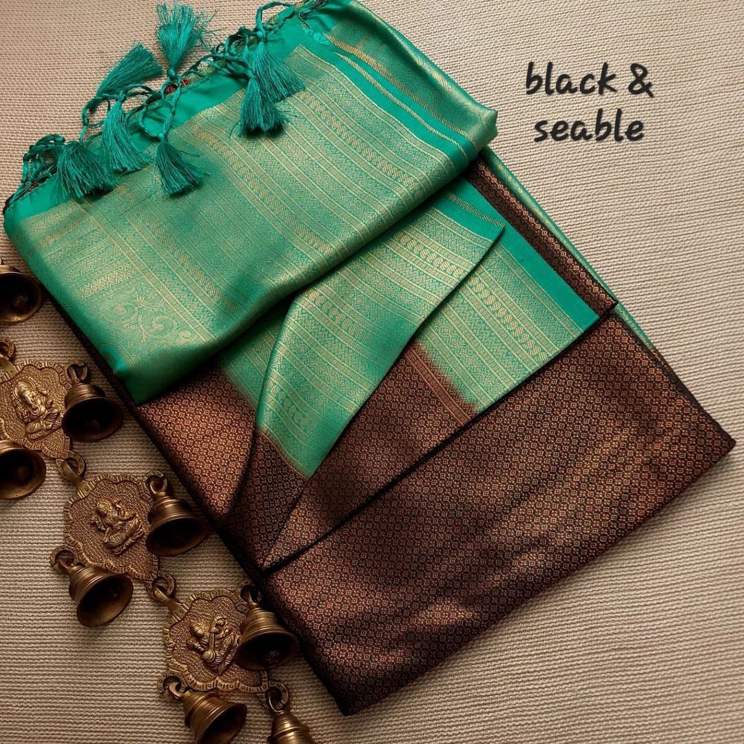 Stylish Green And Wine Traditional Kubera Pattu Saree With Soft Texture And Contrast Look