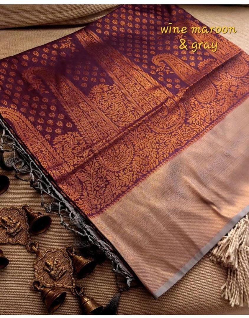 Striking Purple And Bronze Soft Silk Kubera Pattu Saree With Elegant Contrasting Pallu